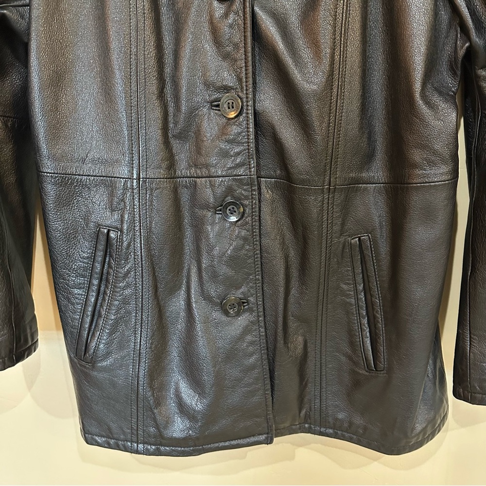 Wilsons Black Genuine Leather button front Jacket thick heavy collar pockets XL - Picture 5 of 15